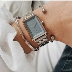 MVMT Silver Stainless Steel Rectangular Watch with Blue Dial